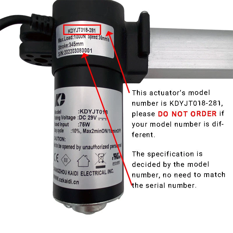 KDYJT018-281 Kaidi Linear Actuator For Power Recliner Lift Chair 4 KDYJT018-281 Kaidi Linear Actuator For Power Recliner Lift Chair - Image 2