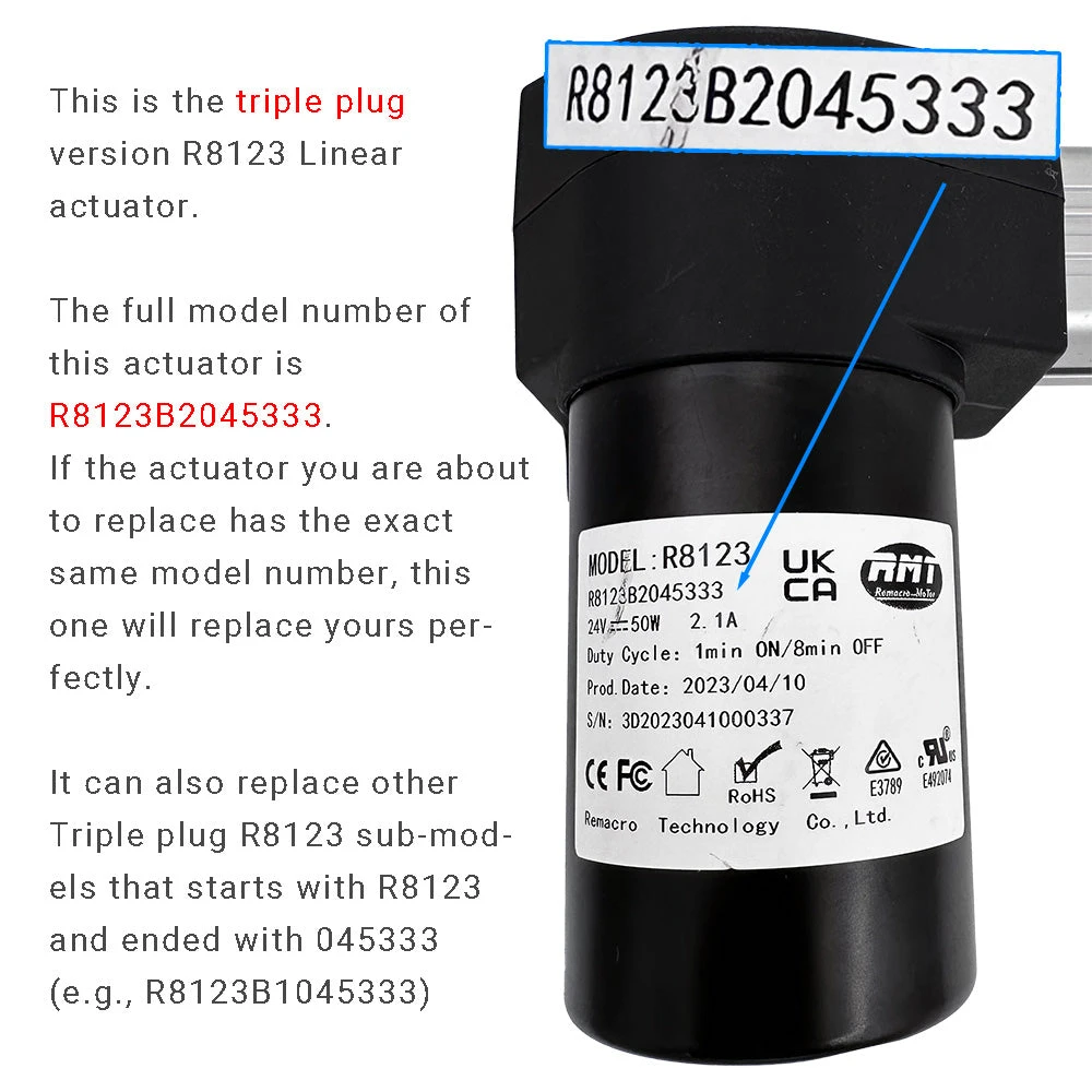 RMT R8123B2045333 Linear Actuator For Recliner/Lift Chair With Triple Plug 4 RMT R8123B2045333 Linear Actuator For Recliner/Lift Chair With Triple Plug - Image 2